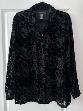 Anne Carson Size 16 Vintage Leopard Velvet & Sheer Button Down Blouse